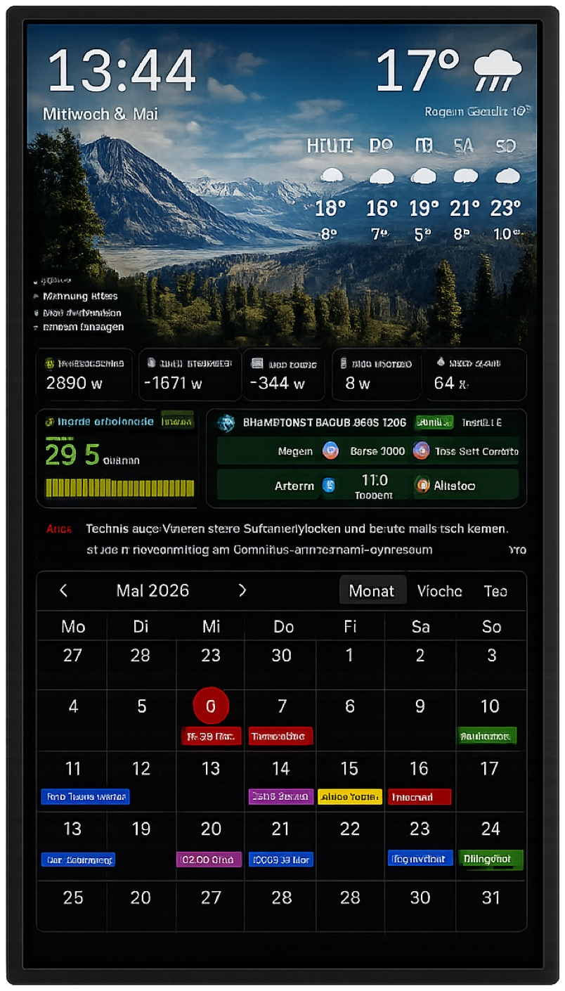 VistaBoard schwarze Kalenderansicht