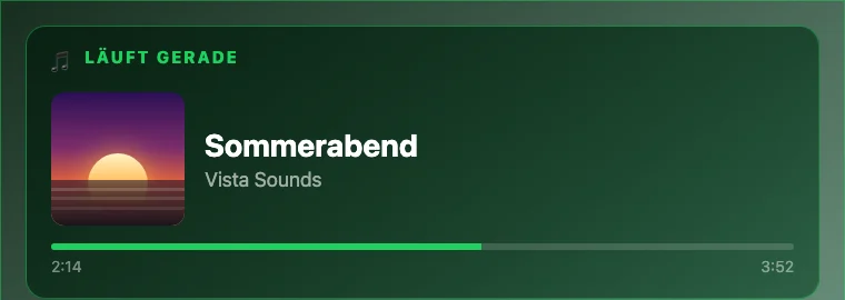 Musik-Kachel auf dem VistaBoard mit Cover, Titel, Interpret und Fortschrittsbalken