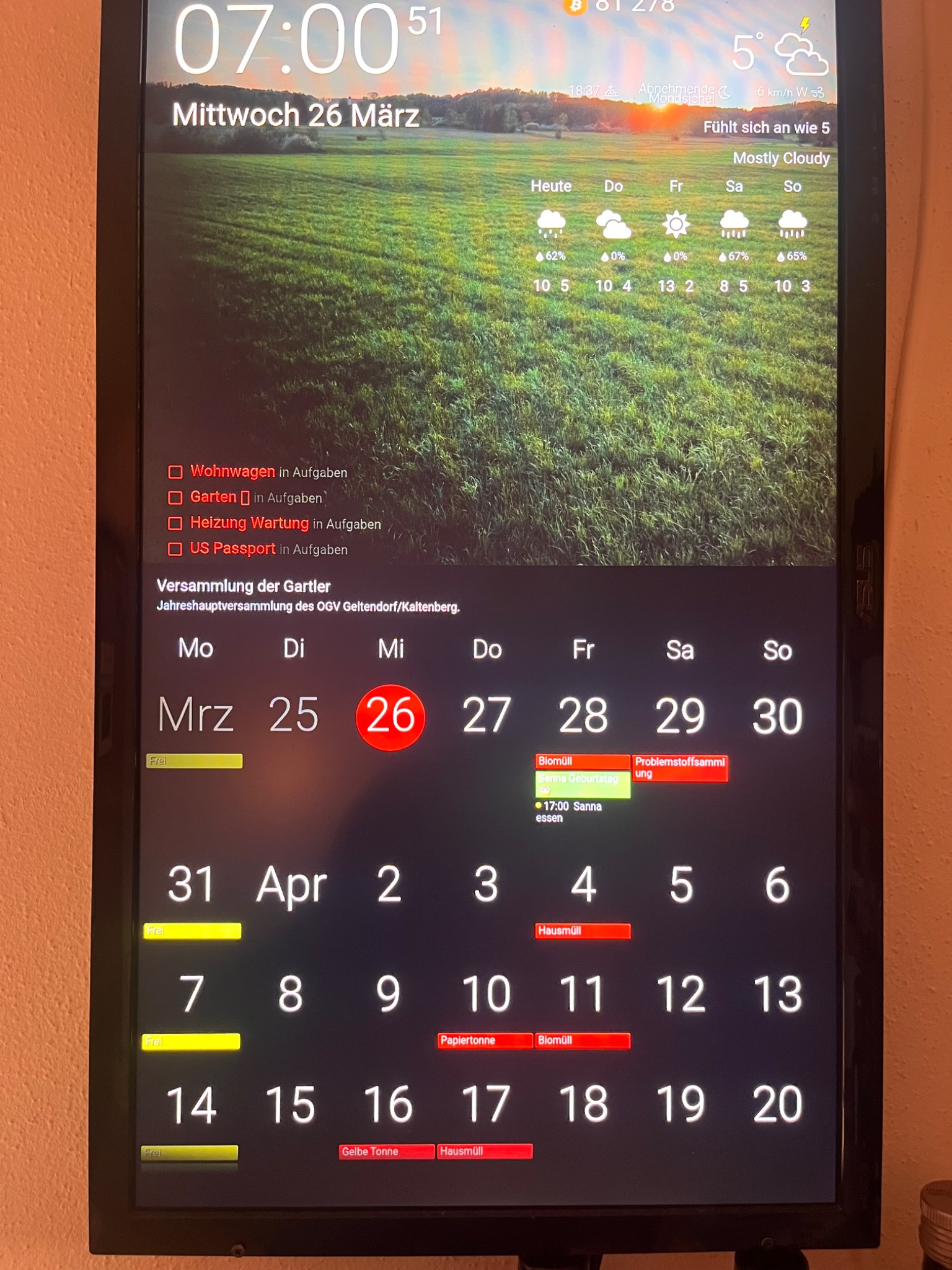 Echte Installation mit Kalender