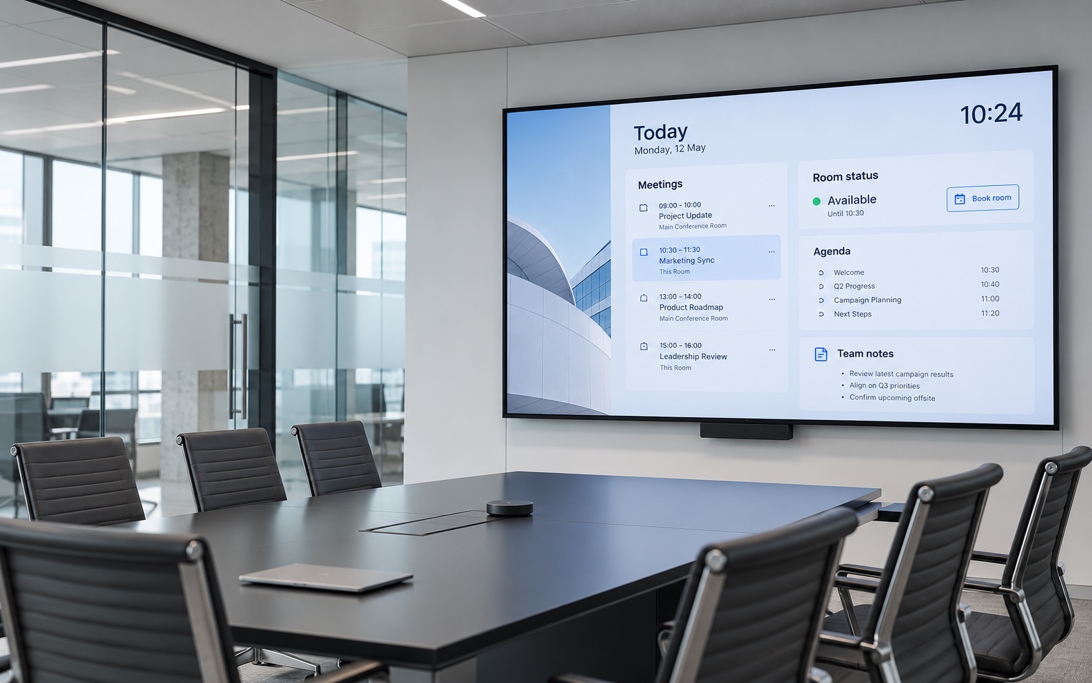 Moderner Meetingraum mit Vista-Board Büro-Dashboard