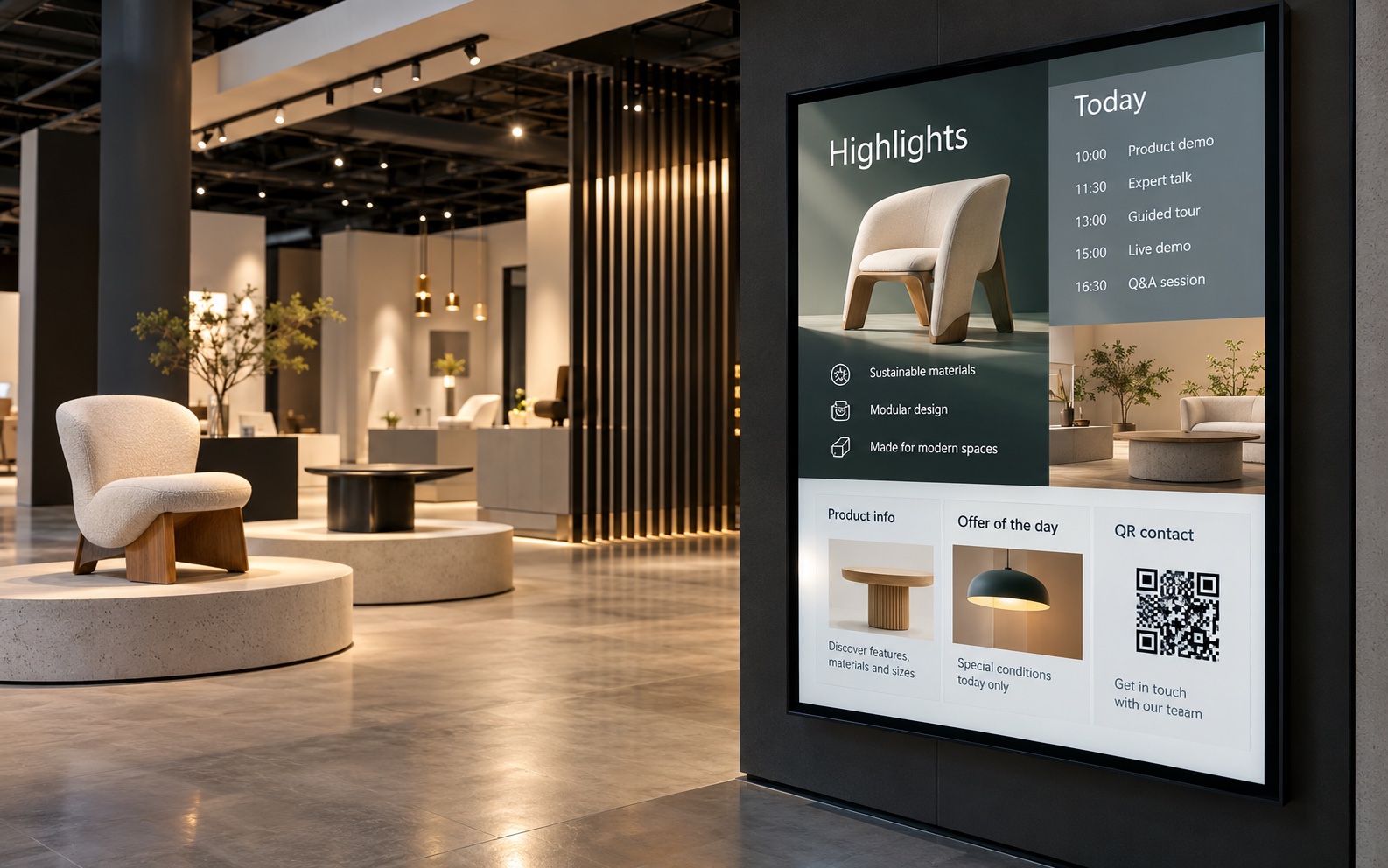 Showroom mit Vista-Board Produkt- und Eventdisplay